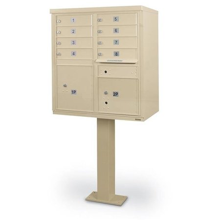 POSTAL PRODUCTS UNLIMITED Postal Products Unlimited N1029594 8 Door F-Spec Cluster Box Unit with Pedestal; Sandstone N1029594
